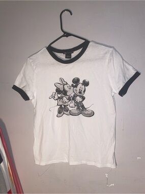 Zara White Short-Sleeve Tee with Black  Mickey & Minnie Graphic